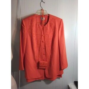 Emily 2 pcs Women Orange Beaded Suit with Purse Size 16W
